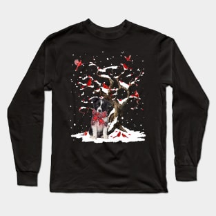 Border Collie Scarf Cardinal Snow Christmas Long Sleeve T-Shirt